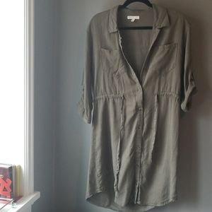 Army green button down dress